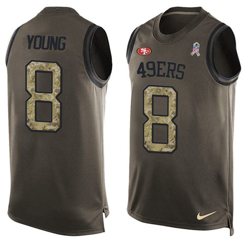 Nike 49ers #8 Steve Young Green Men's Stitched NFL Limited Salute To Service Tank Top Jersey - Click Image to Close